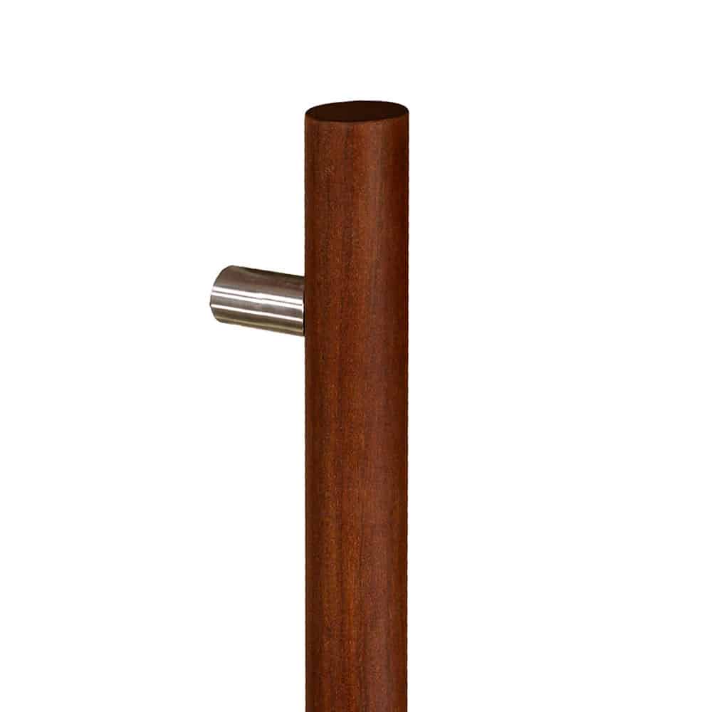 Laguna 100 Door Pull - 1" Solid Round Wood Grip, Straight Round Mounts In Bras