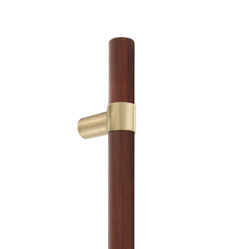 Lake 100 Door Pull - 1" Solid Round Wood Grip, Wrap Around Straight Round Mounts In Brass