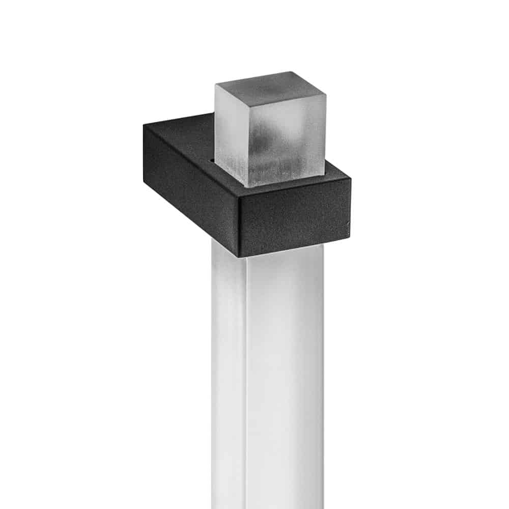 Sky 100 Door Pull - 1" Solid Square Acrylic Clear Grip, Adjustable Offset Square Mounts In Aluminum