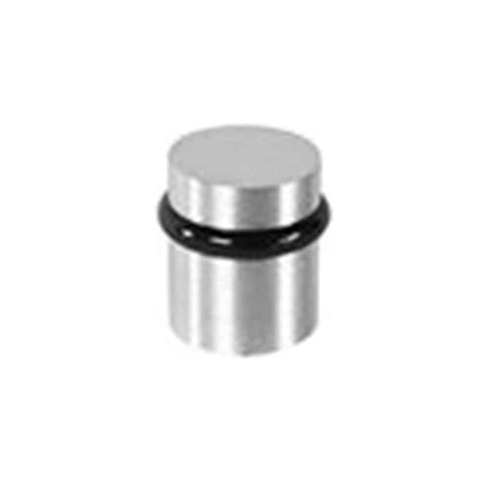 A silver door knob with a black rubber ring.