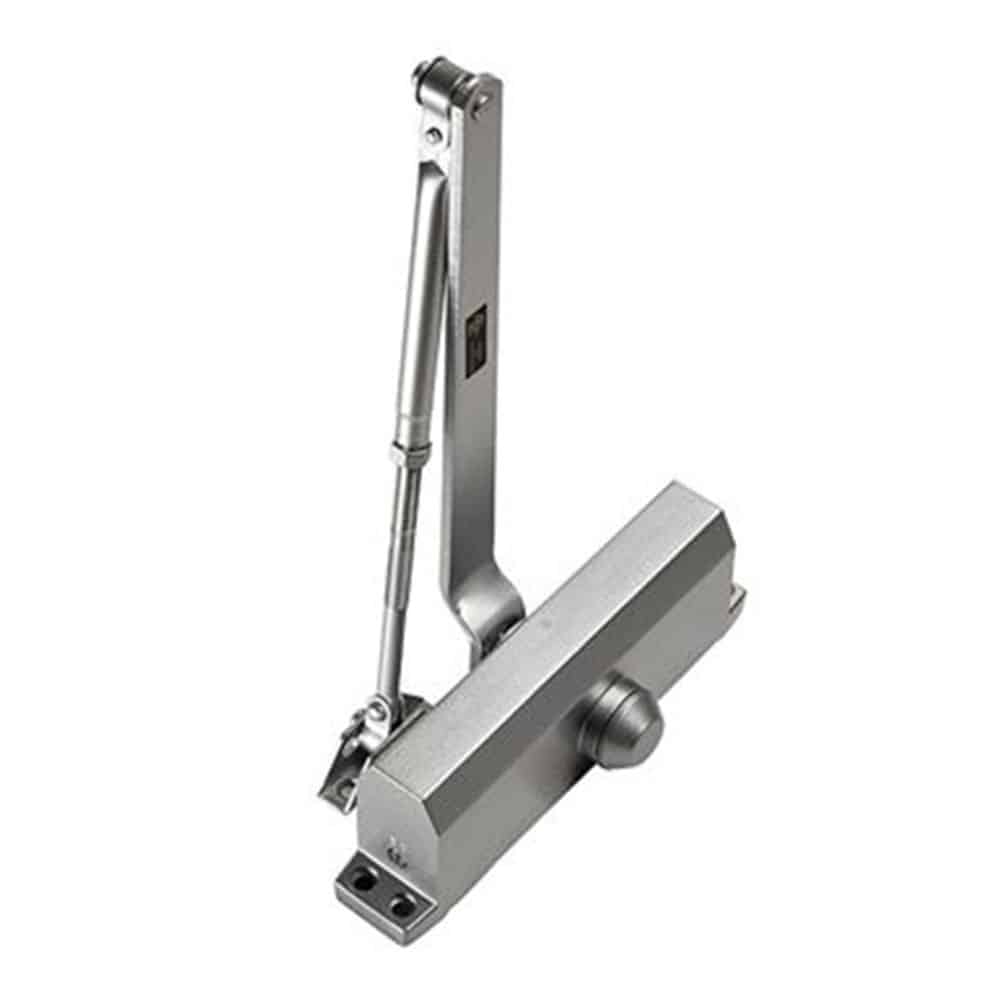 Silver door closer showcasing flexibility and durability