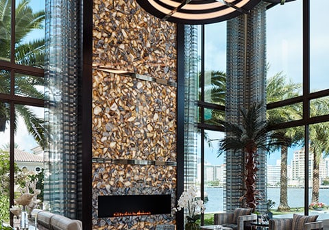 Luxury living room featuring First Impressions handles and pulls with city view