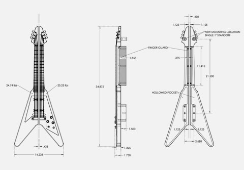 Guitar shaped door handle design sketch