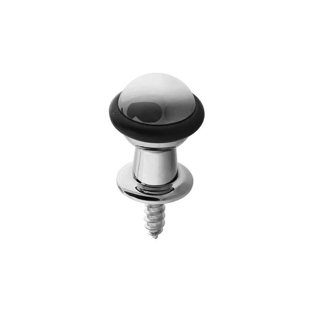 A shiny, silver dresser pull handle with a round top and screw attachment